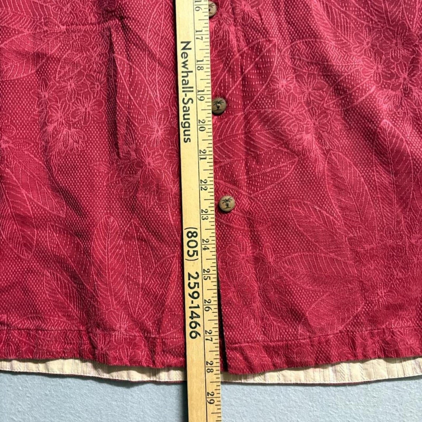 Jamaica Jaxx Silk Hawaiian Shirt Mens Medium Red Floral Jacquard Camp Aloha
