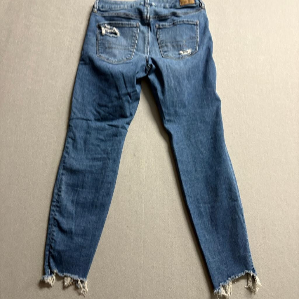 American Eagle Curvy High Rise Jegging Womens Size 8 Blue Distressed Jeans