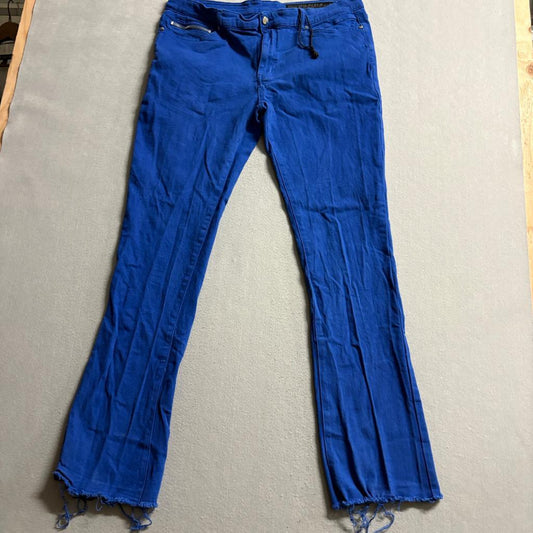 Rockstar Original Women Blue Flare Jeans Size 34 Frayed Hem Stretch Denim