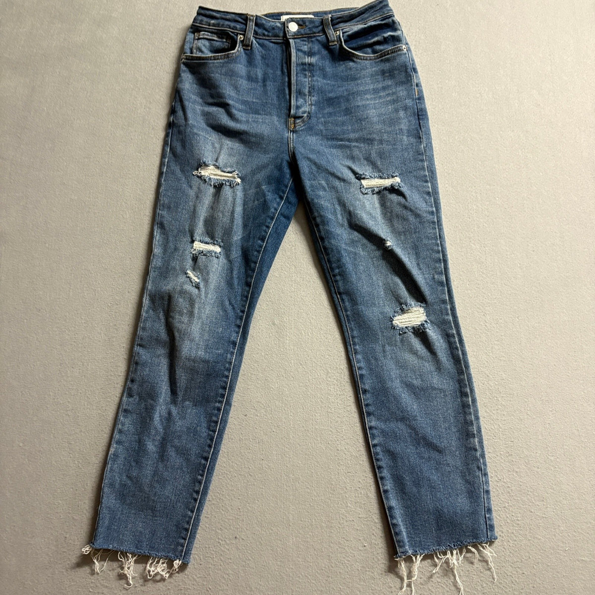 Forever 21 Distressed High Rise Jeans Womens Size 29 Blue Denim Frayed Hem