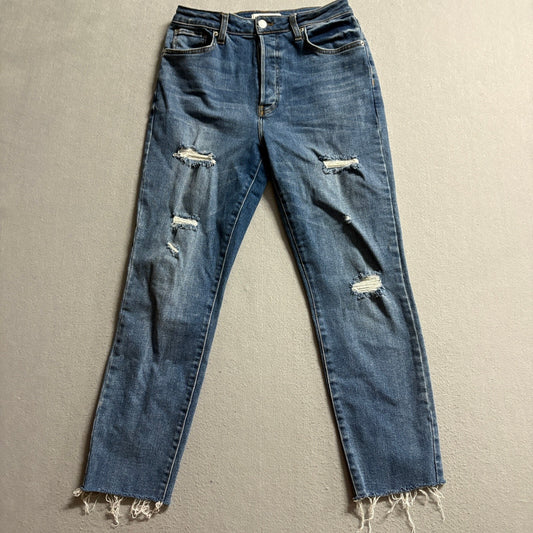 Forever 21 Distressed High Rise Jeans Womens Size 29 Blue Denim Frayed Hem