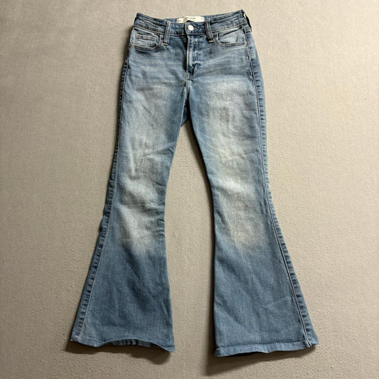 Hollister High Rise Flare Jeans Womens 0S W25 Short Light Wash Blue Denim