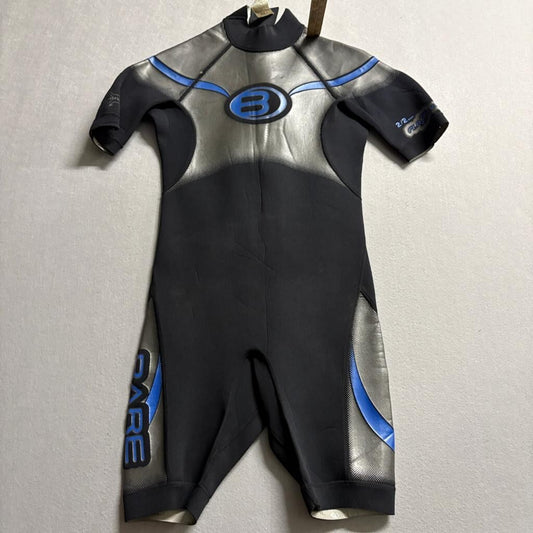 Bare Plazma 2/2mm Shorty Wetsuit Mens Medium Black Silver Blue Springsuit