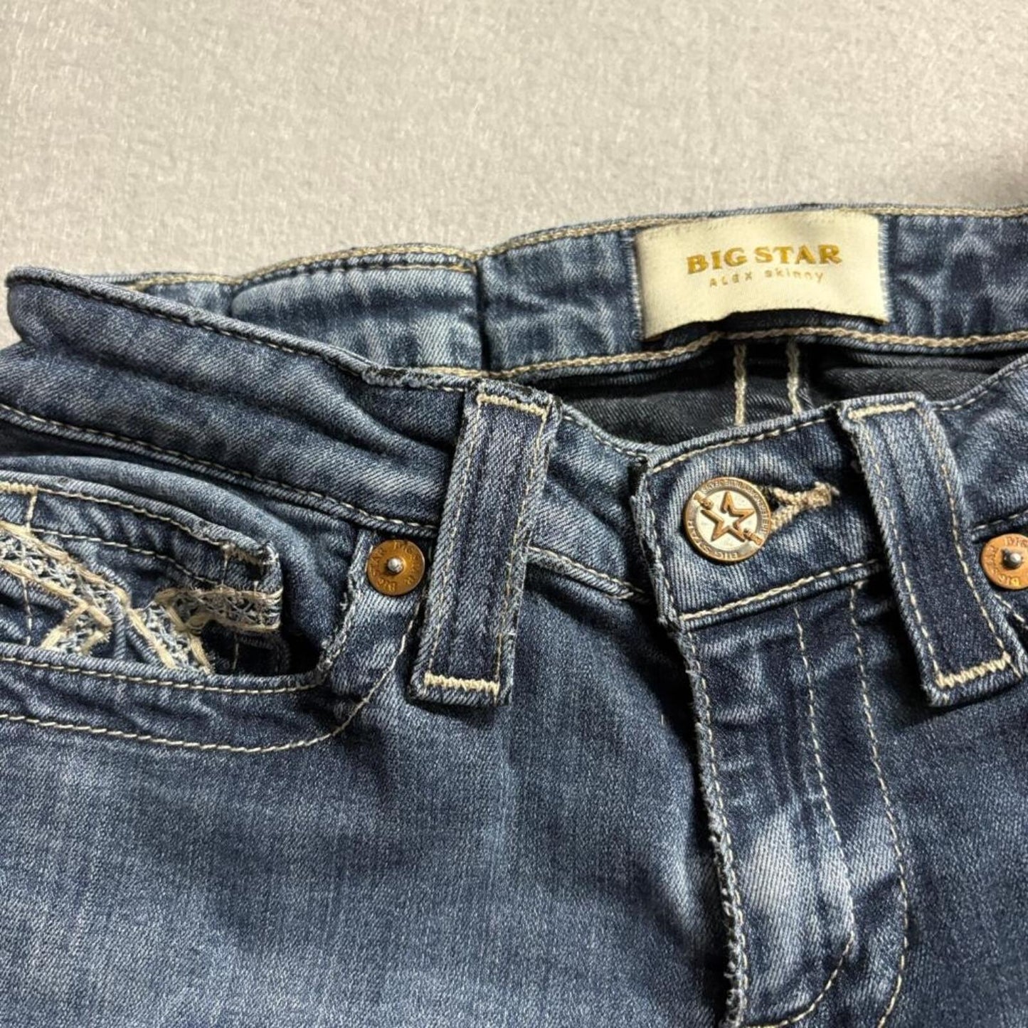 Big Star Alex Skinny Jeans Womens 24 Blue Denim Embroidered Pockets Stretch