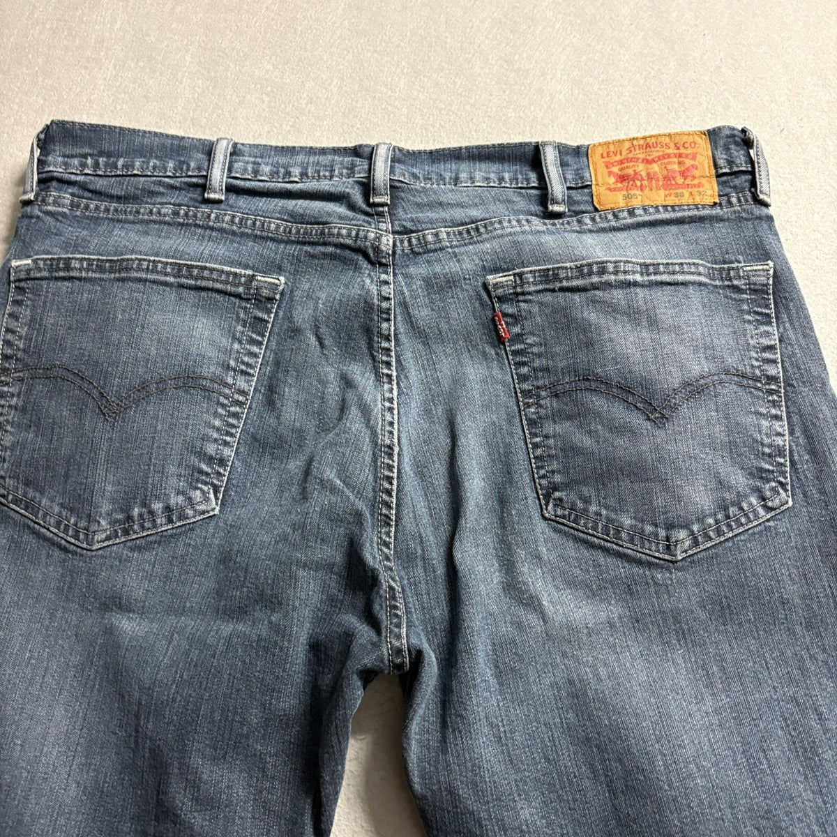 Levi's 505 Regular Fit Jeans Mens 38x32 Dark Wash Blue Stretch Denim Pants