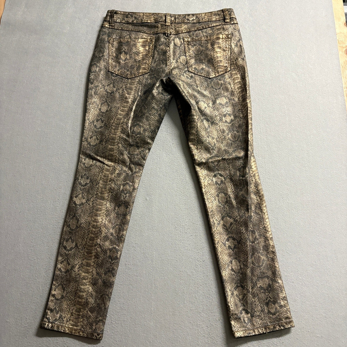 INC International Concepts Metallic Gold Snakeskin Skinny Jeans Womens 12
