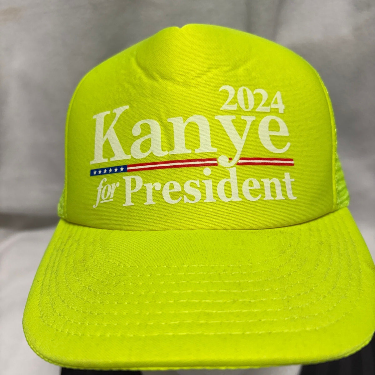Kanye 2024 for President Trucker Hat Neon Yellow Mesh Snapback Cap Yeezy Ye - Photo 2