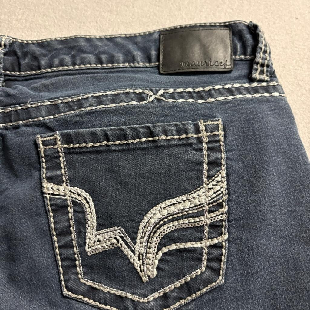 Maurices Skinny Jeans Womens XL Dark Wash Thick Stitch Stretch Denim Blue