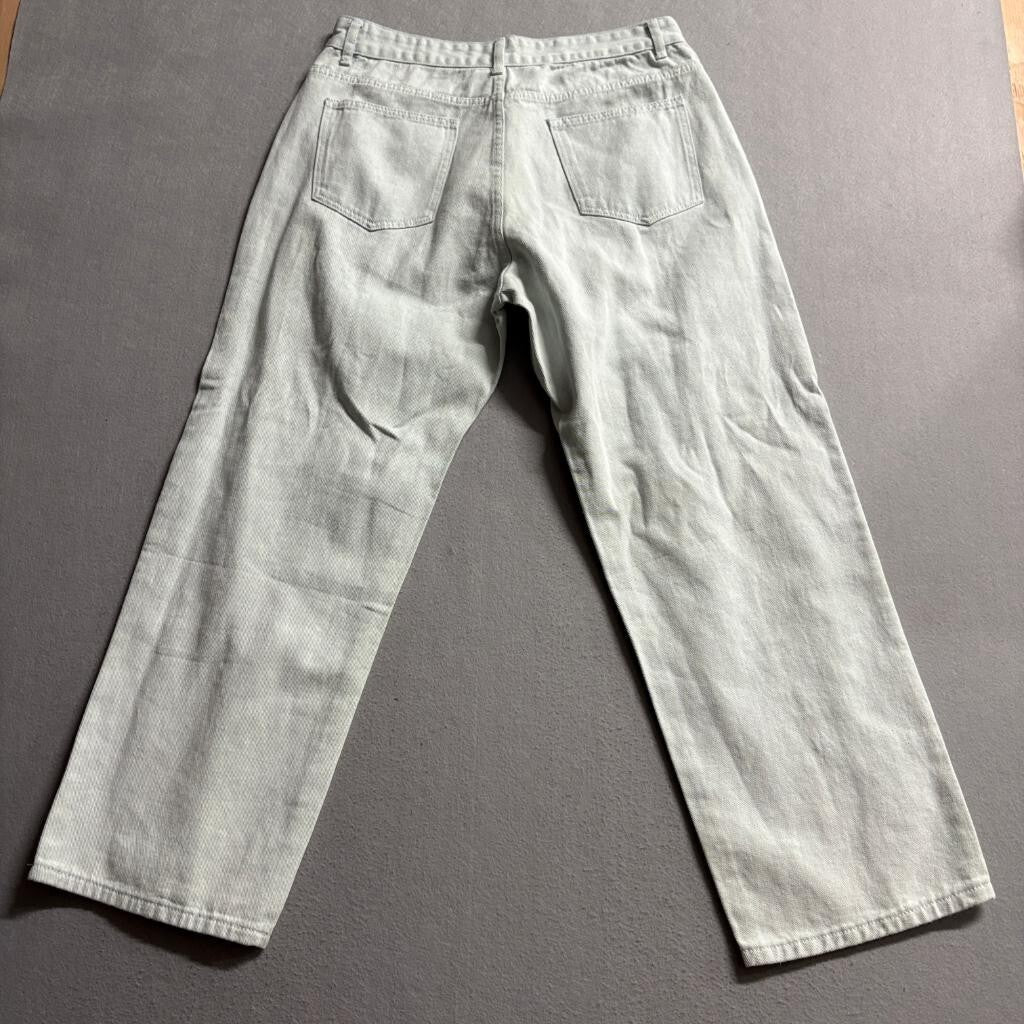 Shein Distressed Jeans Womens Medium Light Wash Green Underlay Ripped Wide Leg