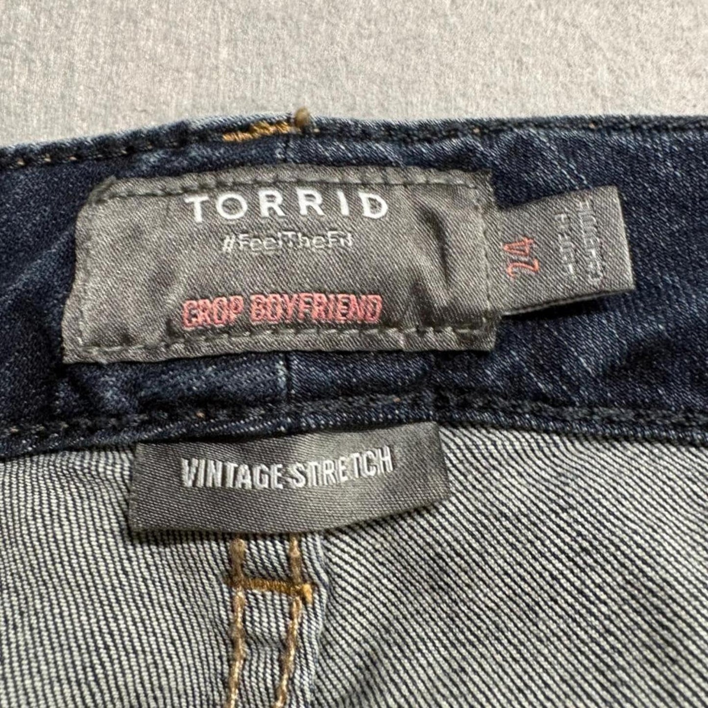 Torrid Crop Boyfriend Jeans Womens 24 Blue Denim Fray Hem Vintage Stretch