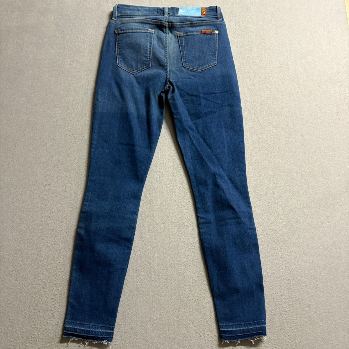 7 For All Mankind Blair High Waist Ankle Skinny Jeans Womens 25 Raw Hem Blue