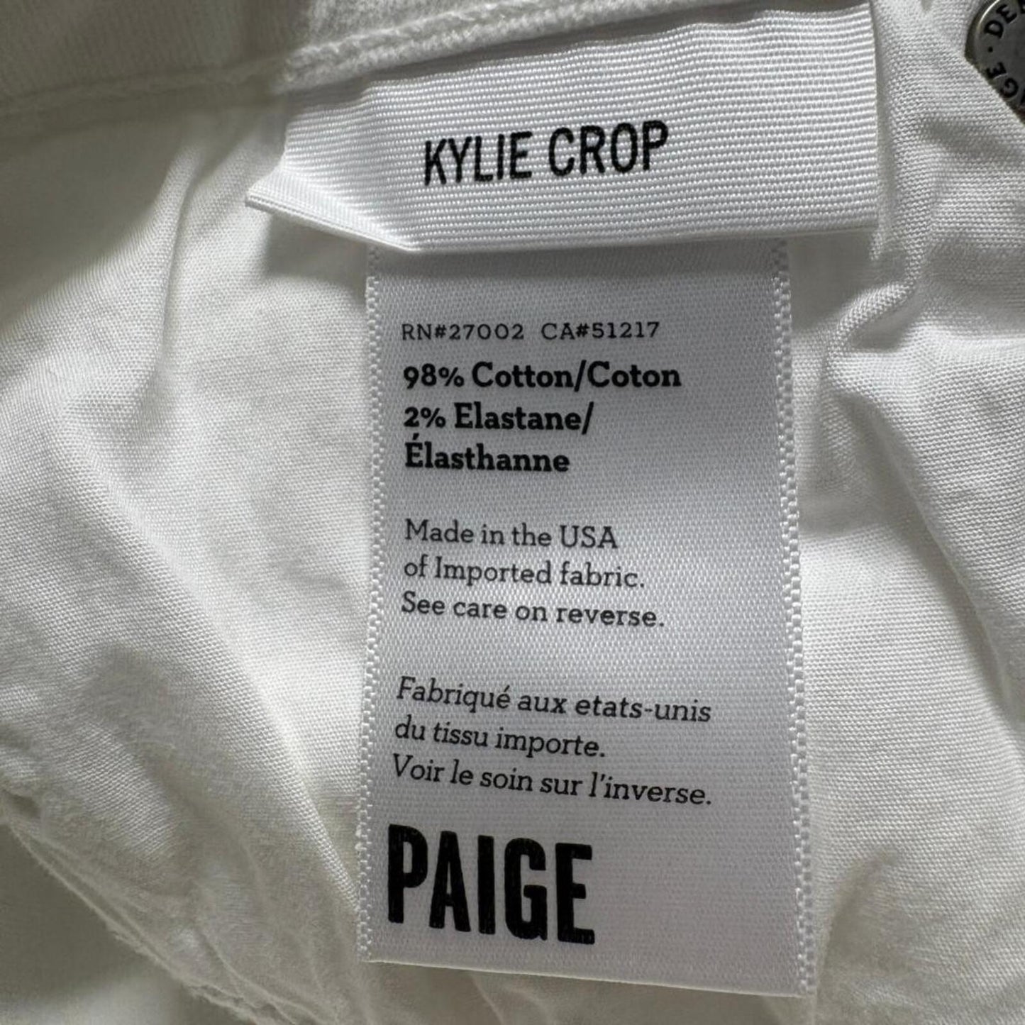 Paige Kylie Crop Jeans Womens 26 White Denim Stretch Straight Leg Crop Pants