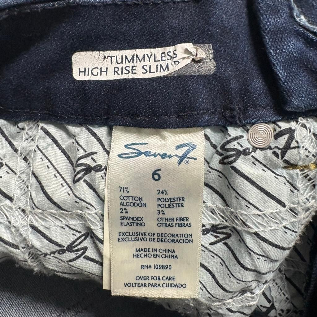 Seven7 Tummyless High Rise Slim Bootcut Jeans Womens Size 6 Dark Wash Stretch