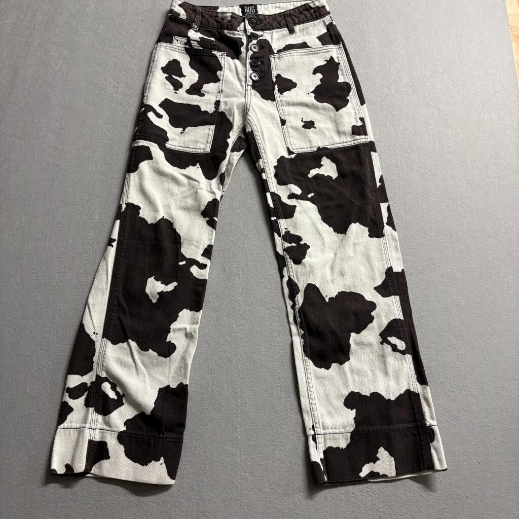BDG Urban Outfitters Cow Print Jeans Womens 26 Brown White Wide Leg High Rise