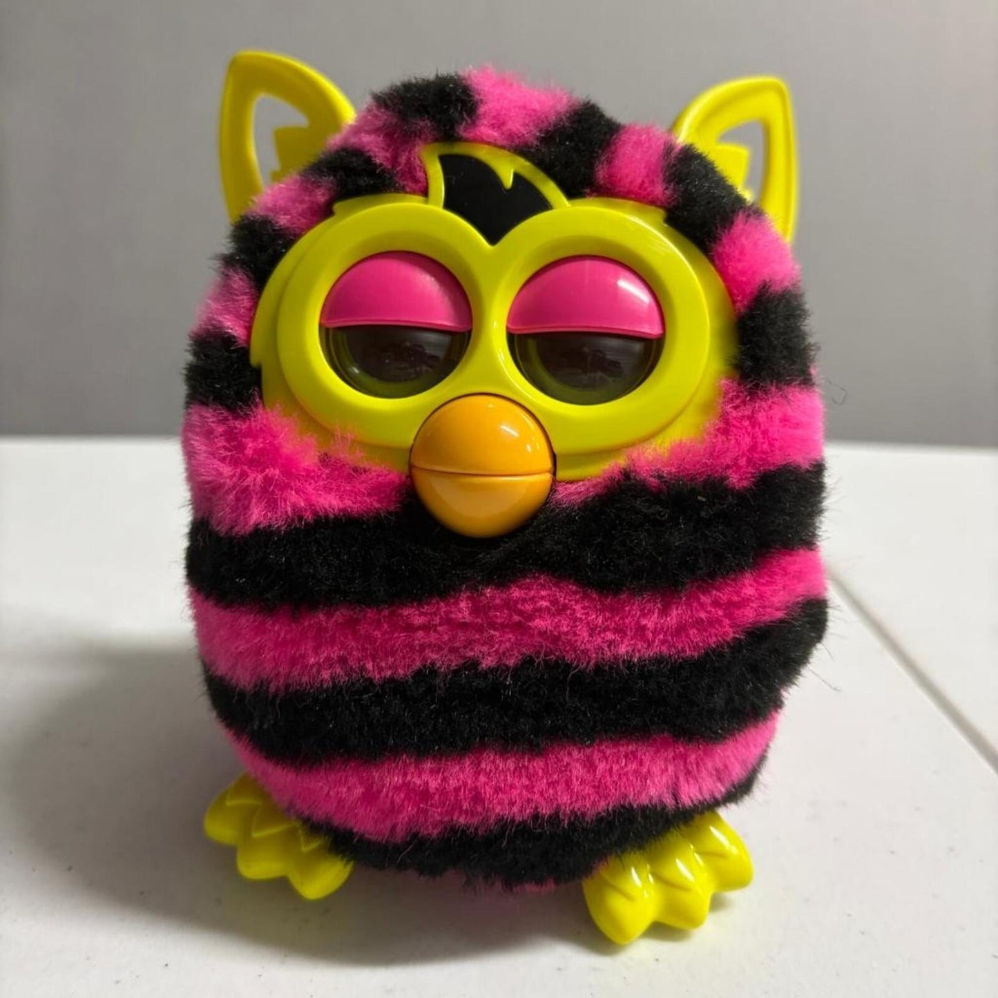 Hasbro Furby 2012 Pink and Black Stripes Punk Rock Interactive Toy A4337