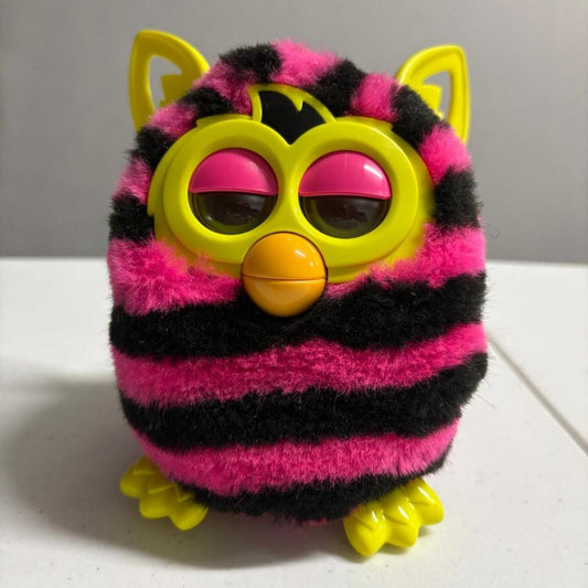 Hasbro Furby 2012 Pink and Black Stripes Punk Rock Interactive Toy A4337