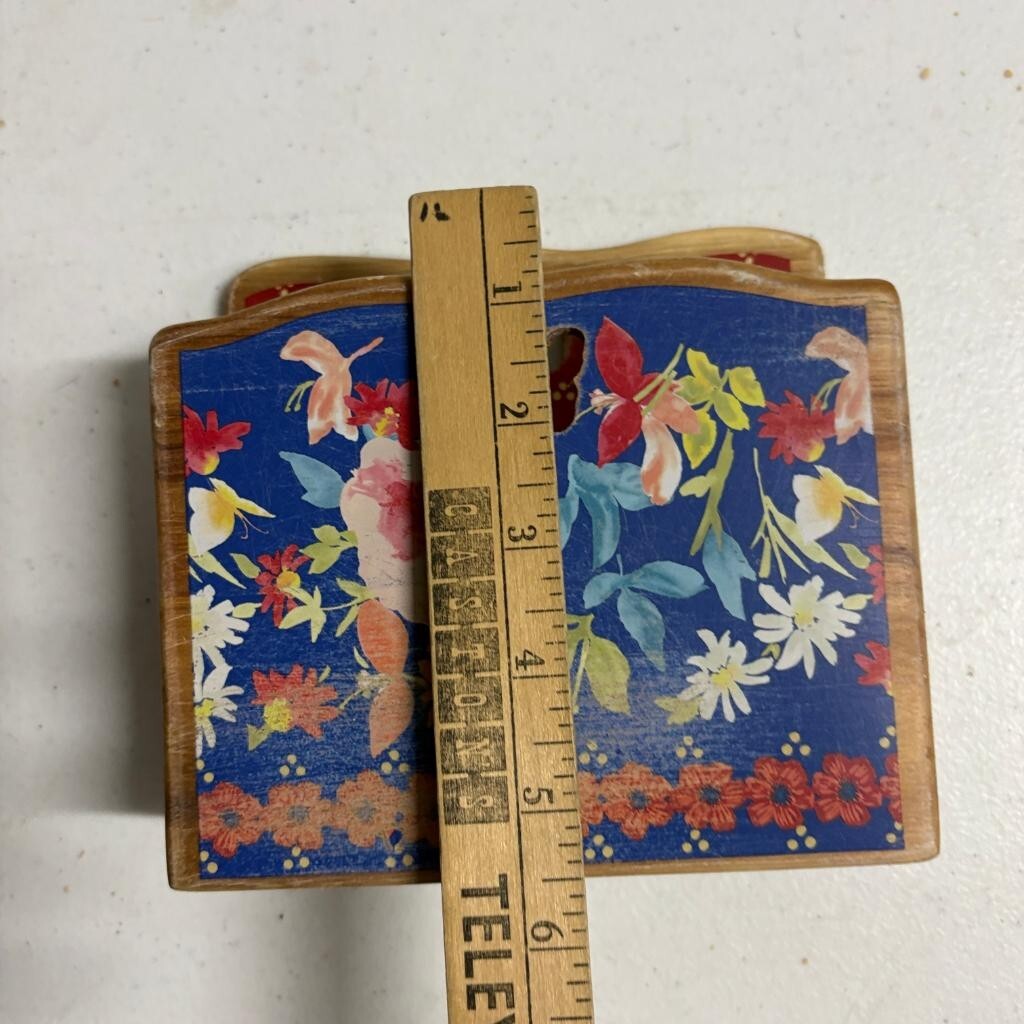 The Pioneer Woman Wooden Napkin Holder Floral Butterfly Cutout Blue Red PW1666
