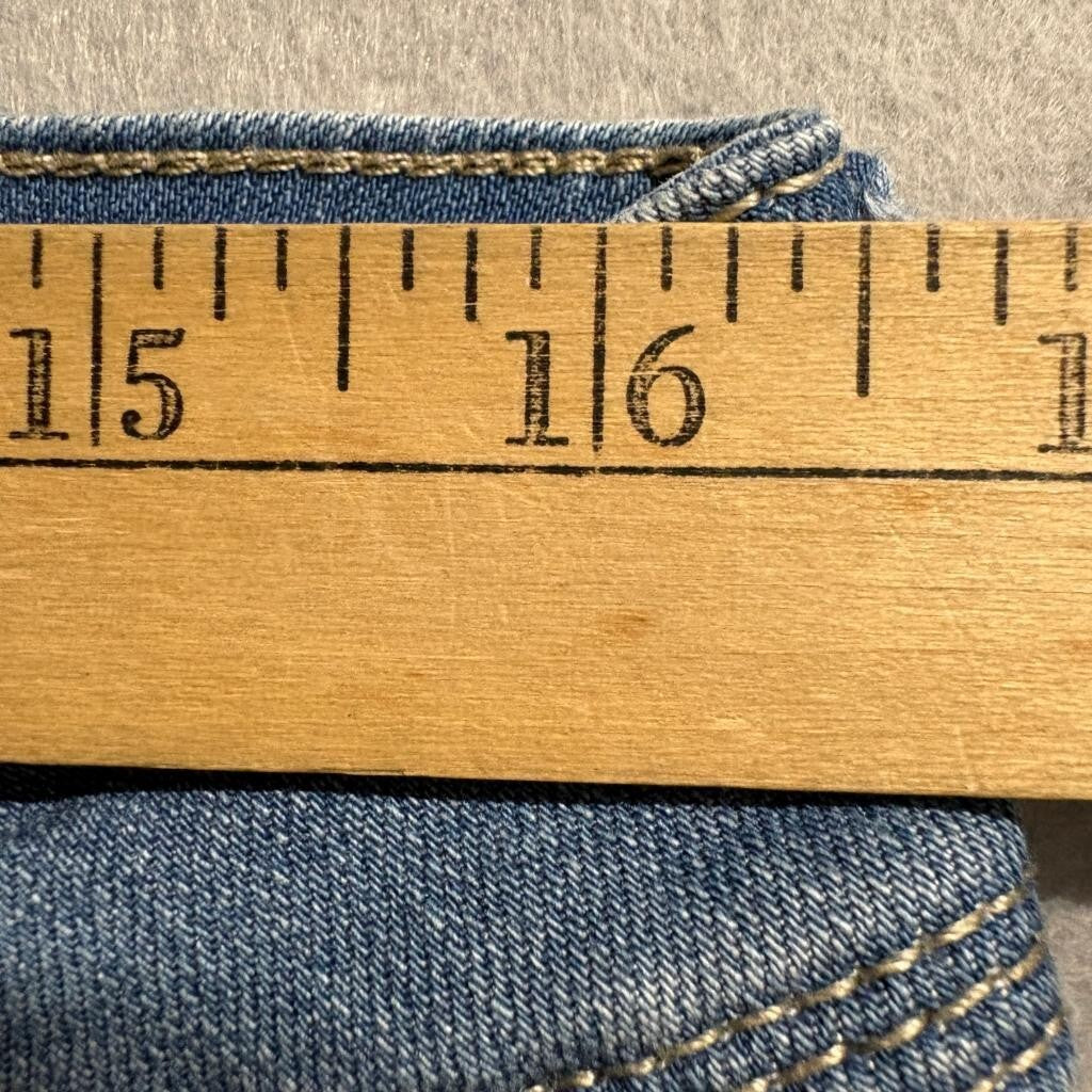 Indigo Rein Ankle Jeans Womens Size 11 Blue Distressed Novelty Patches Stretch
