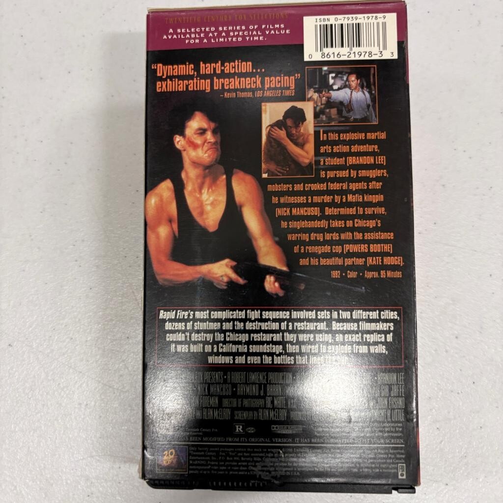 Rapid Fire VHS 1992 Brandon Lee Powers Boothe Martial Arts Action Movie