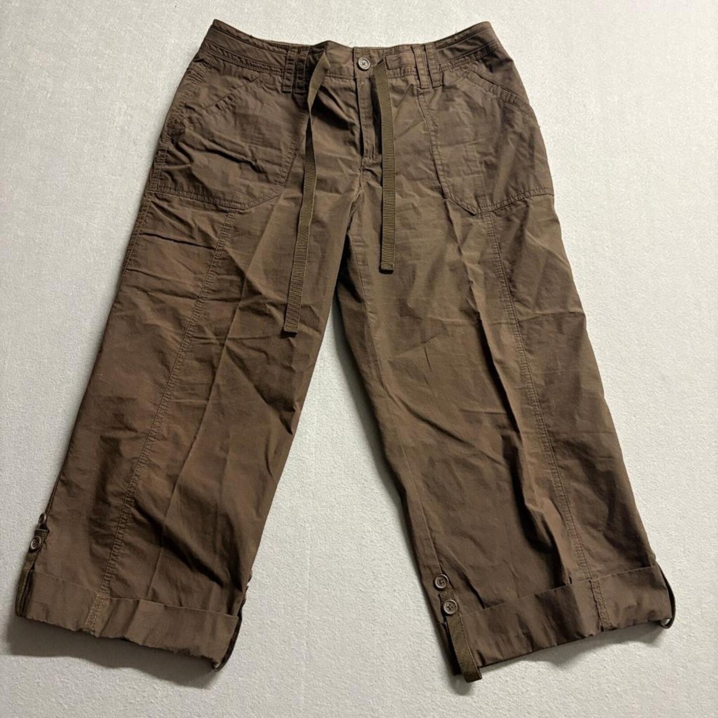 Caribbean Joe Crop Pants Womens 8 Brown Cotton Utility Cargo Capris