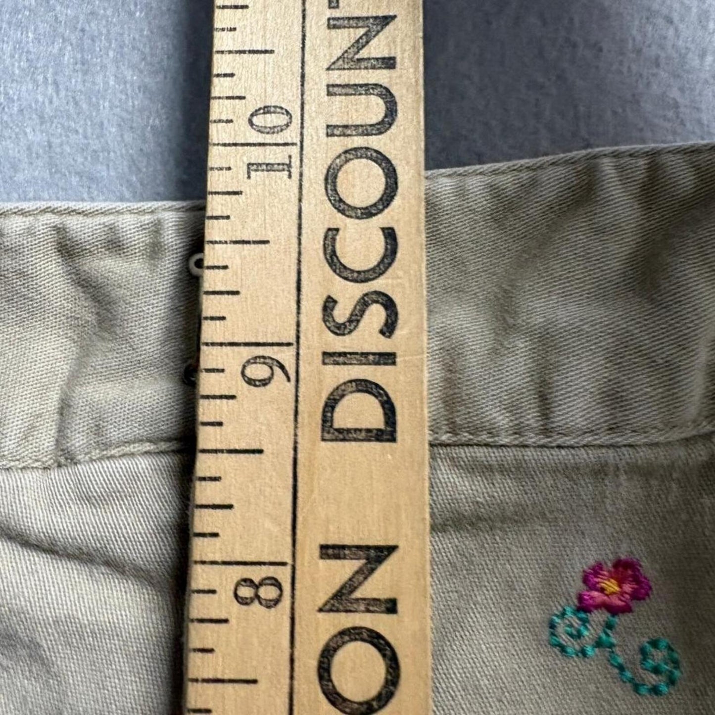 Rafaella Petites Embroidered Floral Khaki Pants Womens 8P Beige Cotton Stretch