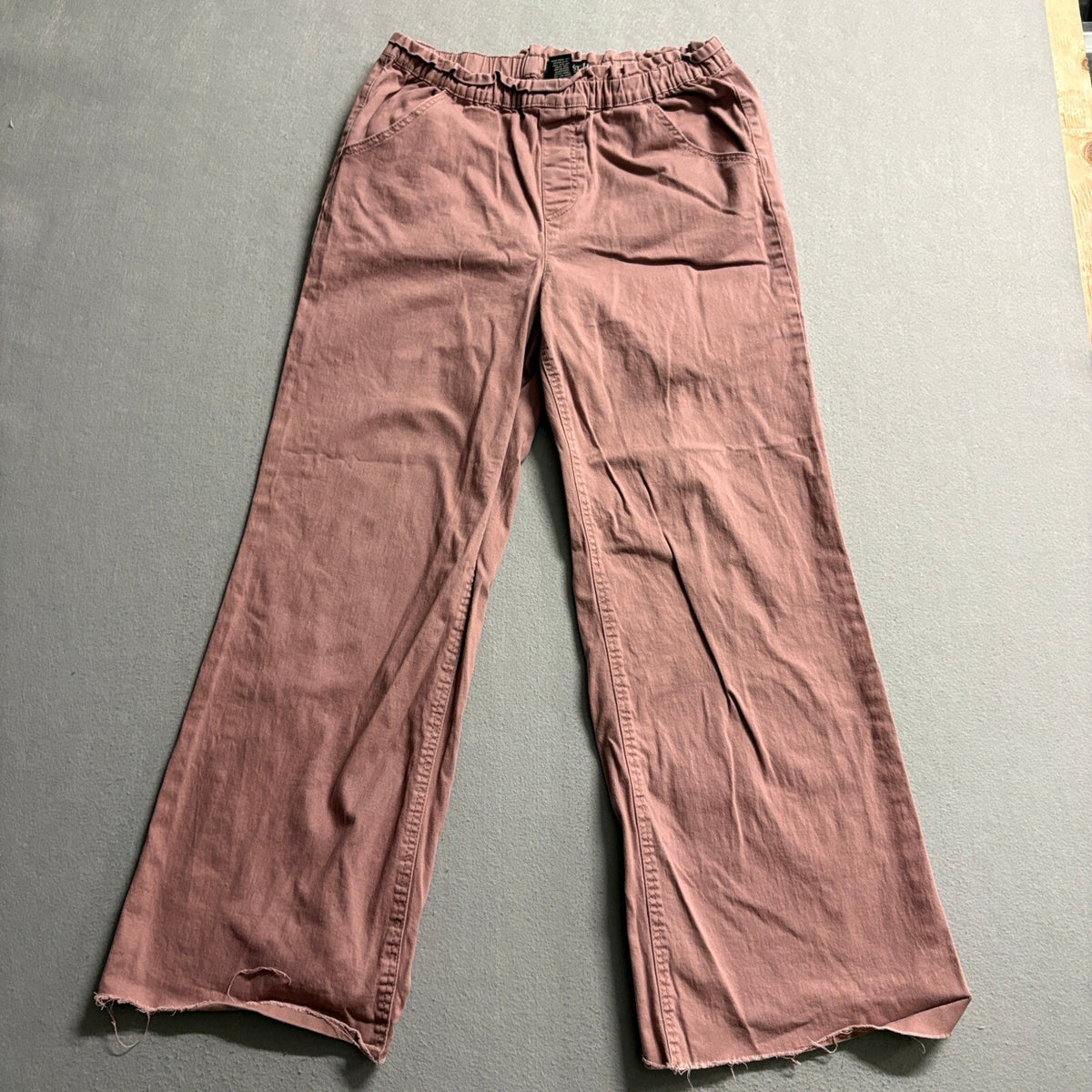 Sound Style Pants Womens Medium Pink Mauve Wide Leg Raw Hem Elastic Waist