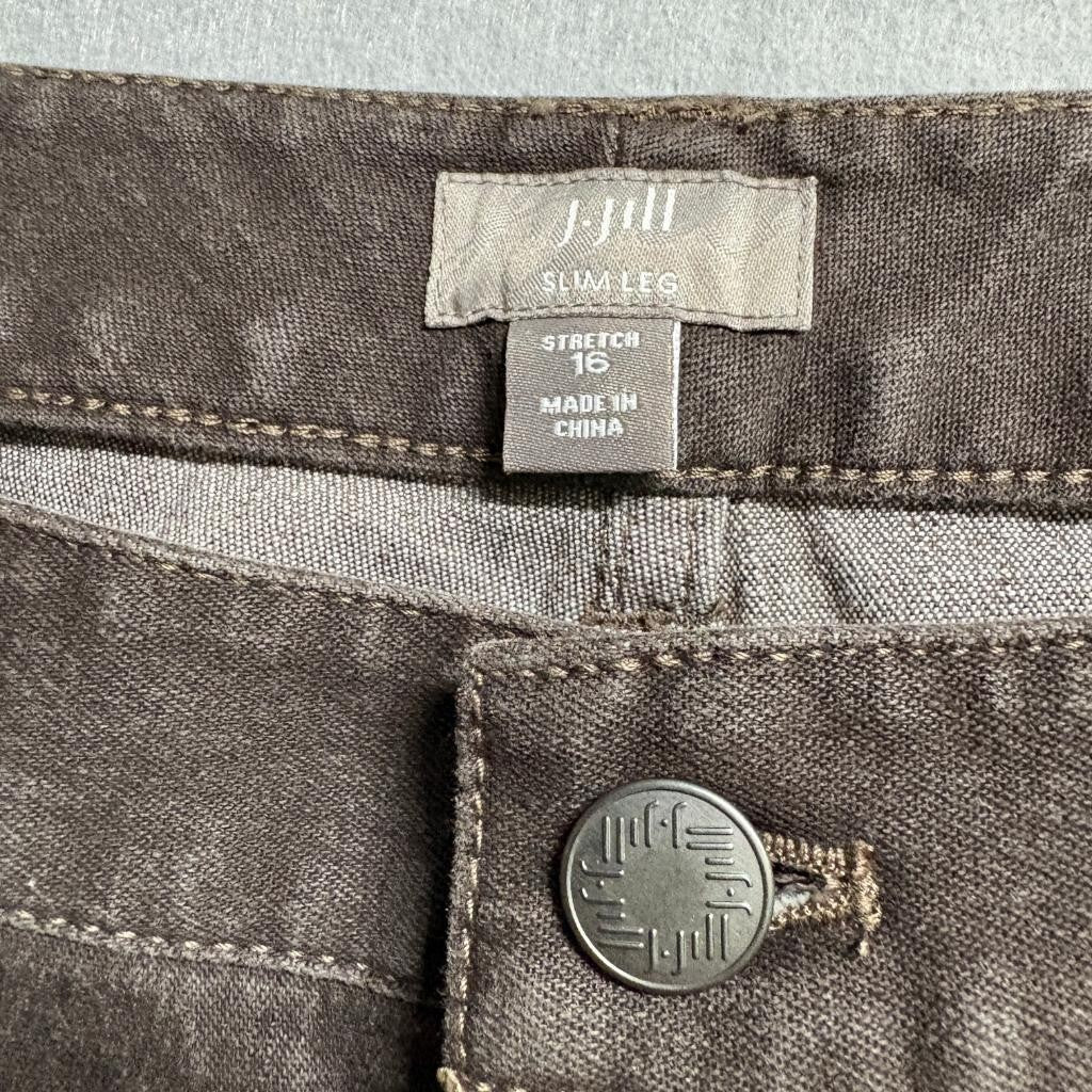 J.Jill Denim Slim Leg Jeans Womens 16 Brown Stretch Cotton Lycra Mid Rise
