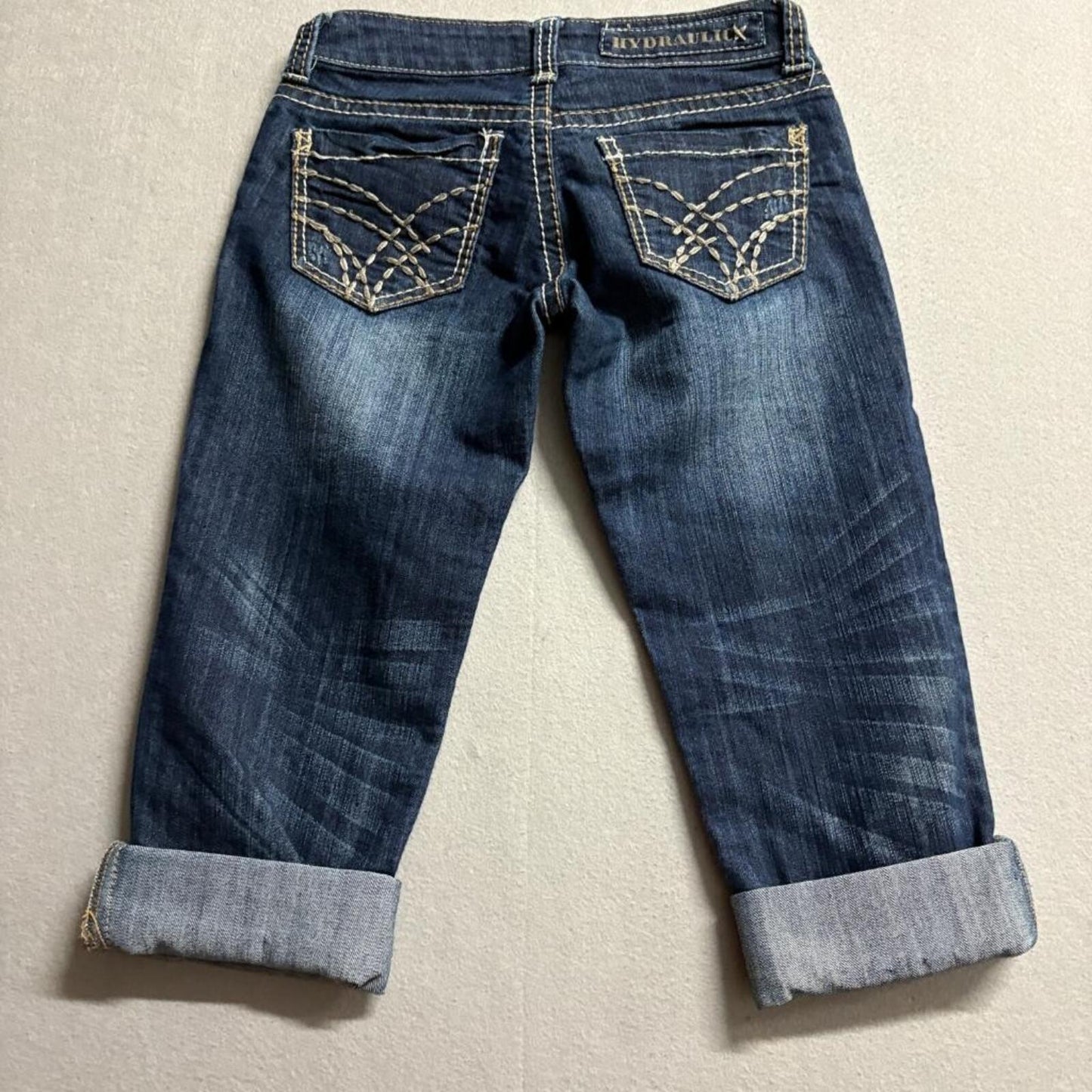 Hydraulic Jeans Womens Size 0 Blue Denim Capri Cropped Thick Stitch Y2K