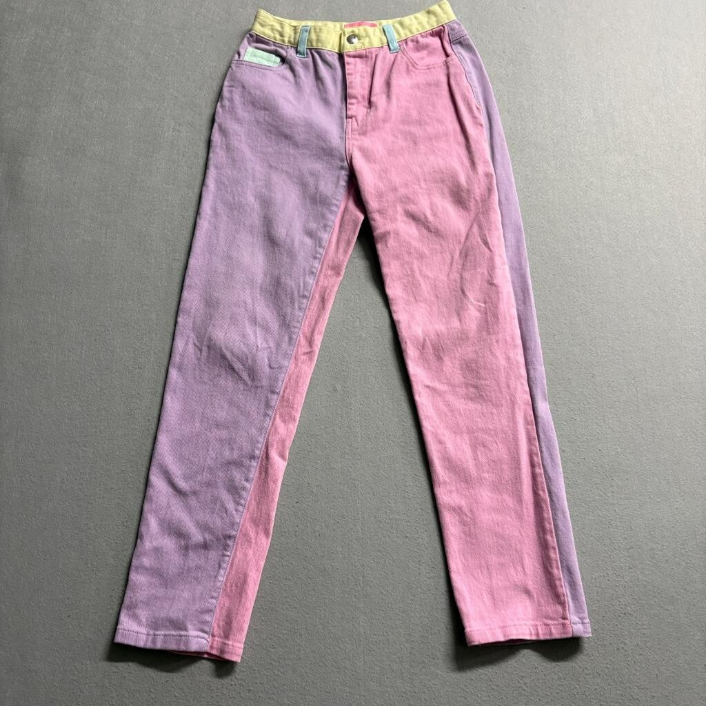 Sugar Thrillz Colorblock Pastel Jeans Womens Small Pink Purple Yellow Green
