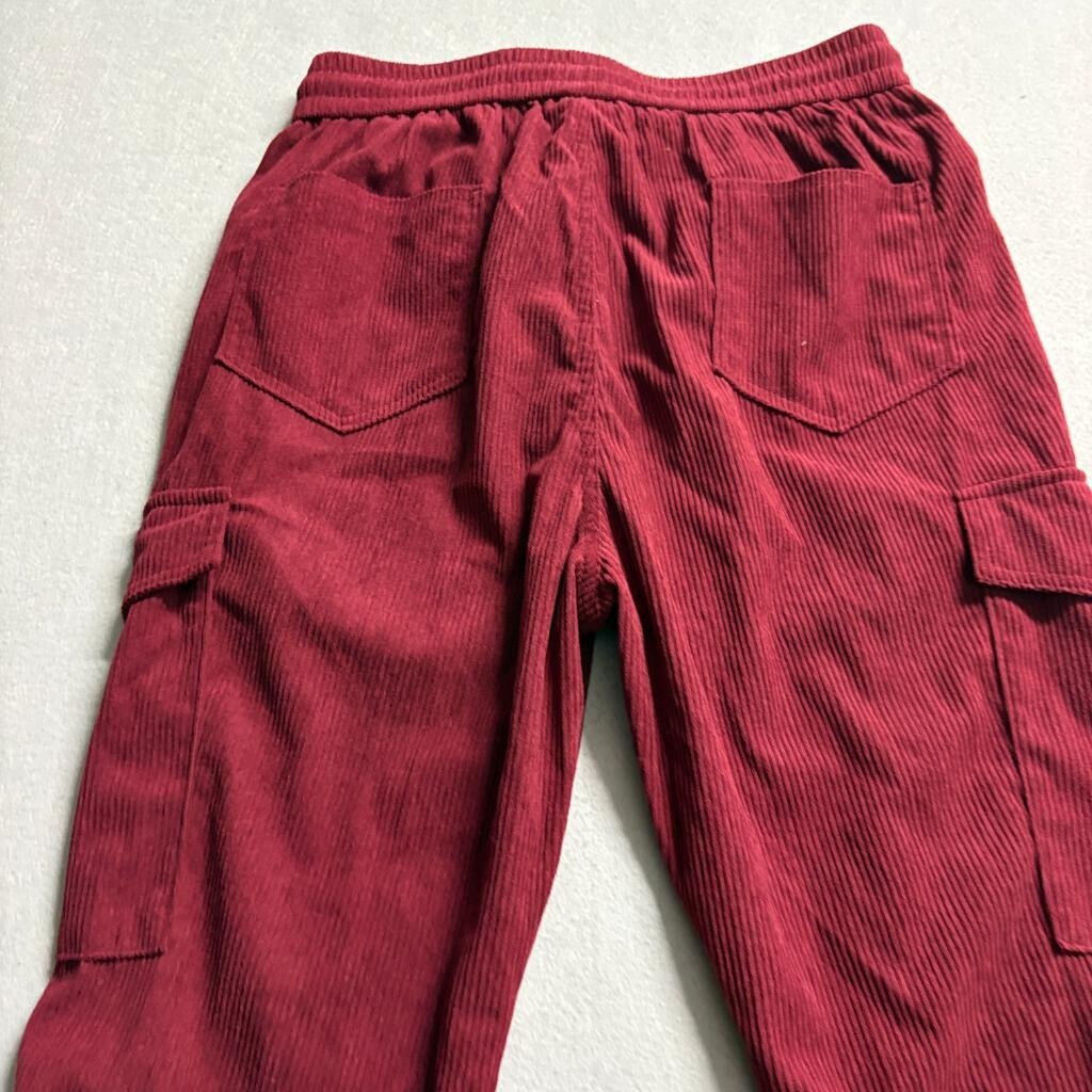 Unbranded Mens Corduroy Cargo Pants Medium Burgundy Red Zipper Ankle Drawstring