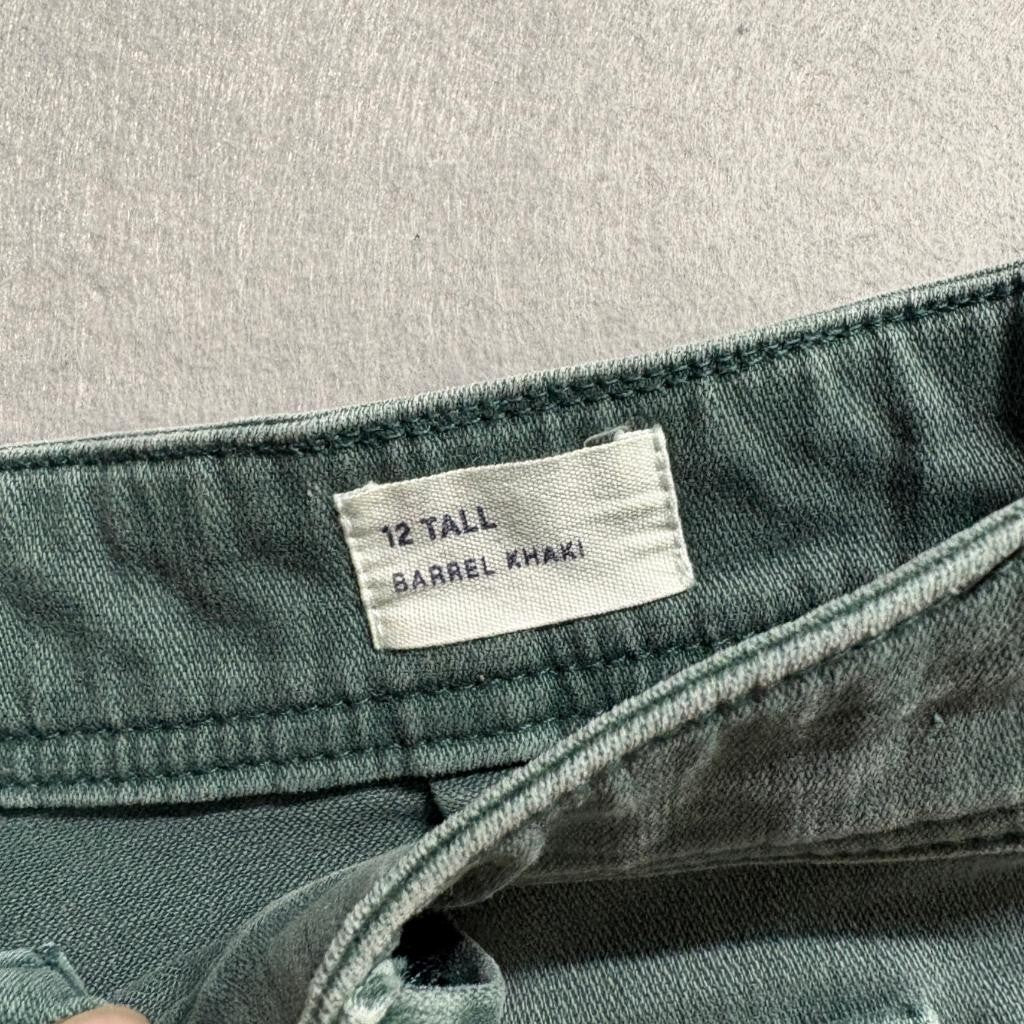Gap Barrel Khaki Pants Womens 12 Tall Green Utility High Rise Stretch Carpenter