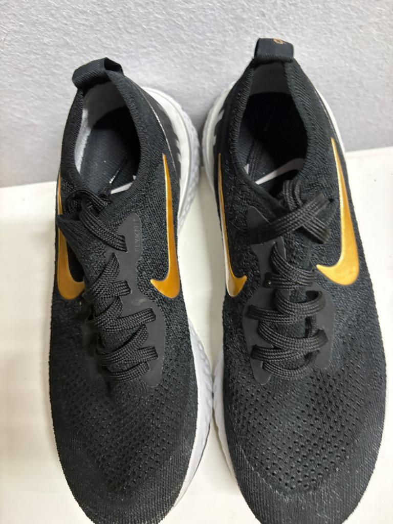 Nike Epic React Flyknit Black Gold Womens Running Shoes AQ0070-013 Size
