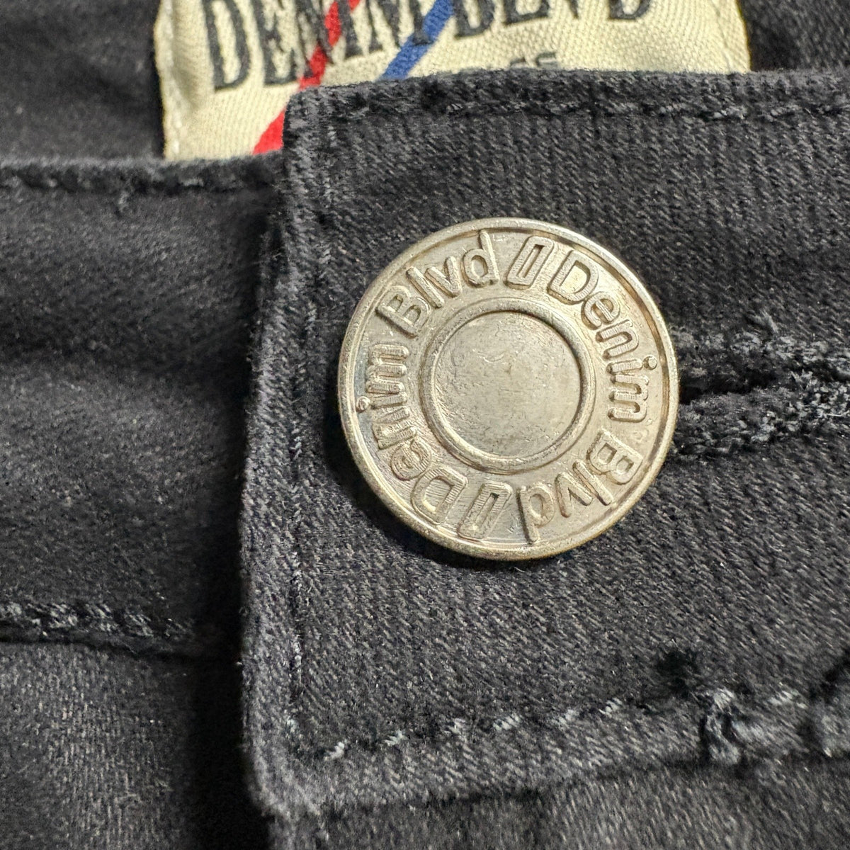 Denim Blvd Los Angeles Womens Jeans Size 11 Black Red Blue Side Stripe Raw Hem