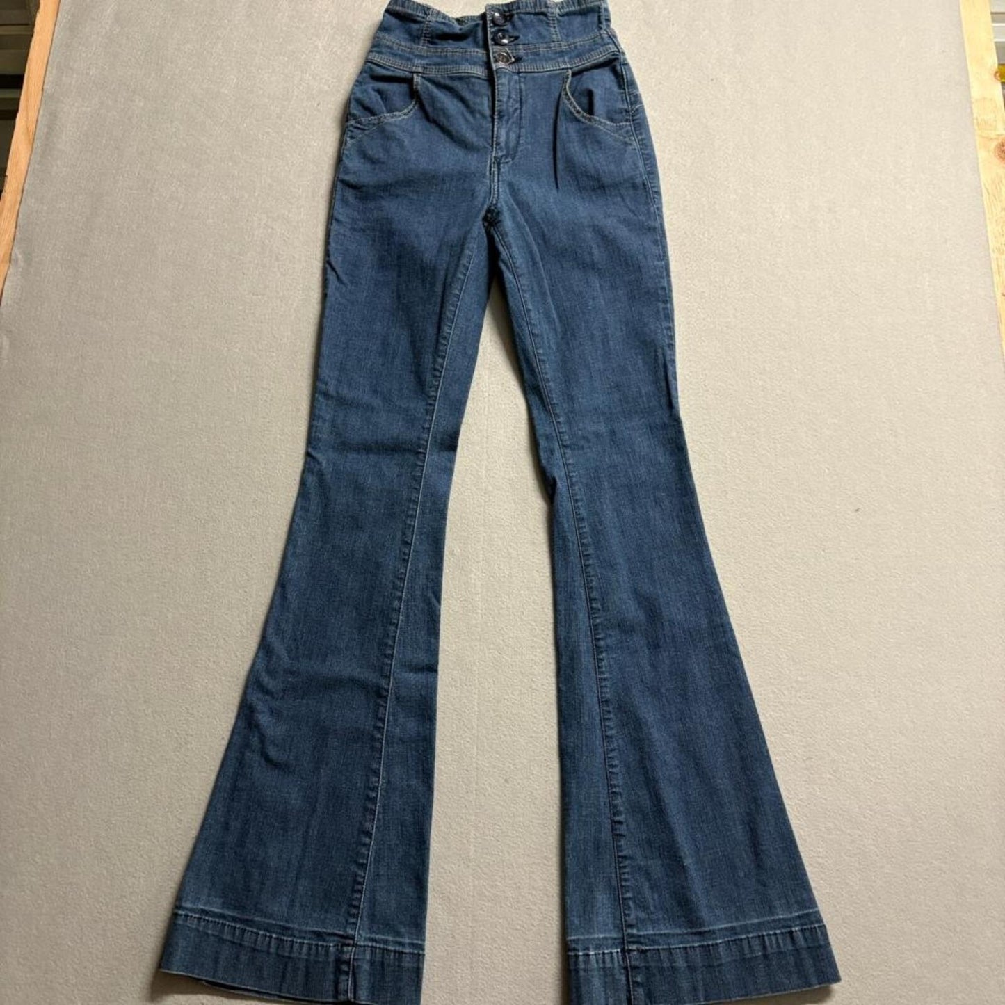 Guess Jeans Womens High Waist Flare Leg Denim Blue Stretch Corset Back Size 24