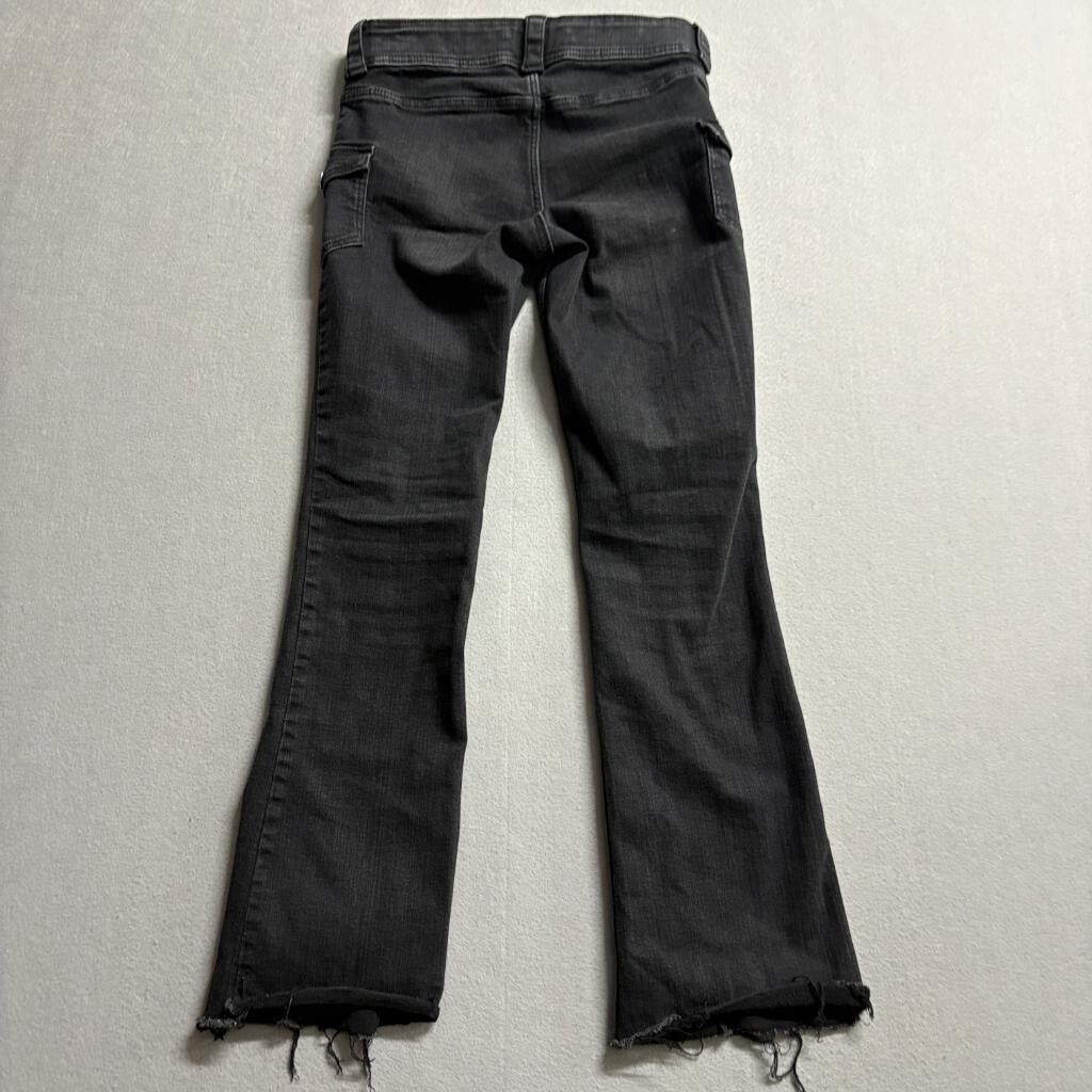 HM Girls Bootcut Jeans Size 20 Black Denim Low Waist Cargo Pockets Raw Hem