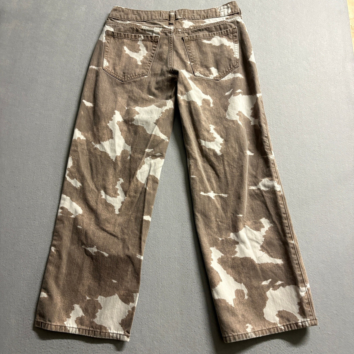 Hollister Low-Rise Baggy Jeans Womens 8R W29 Brown Cow Print Camo Wide Leg