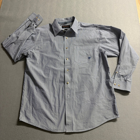 Ariat Pro Series Shirt Mens Large Blue White Striped Western Long Sleeve Button