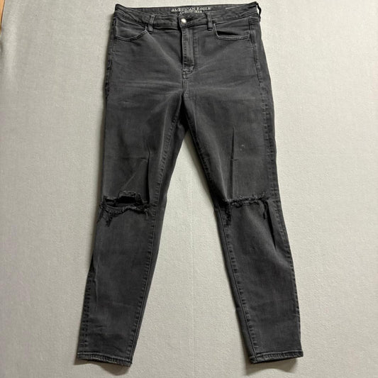 American Eagle Super Hi-Rise Jegging Womens 14 Black Distressed Ripped Knee