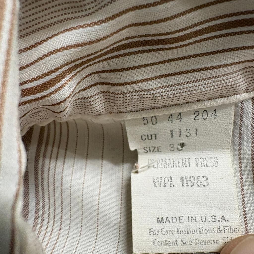 Vintage 70s Western Pearl Snap Shirt Mens Medium Beige Brown Stripe Made in USA