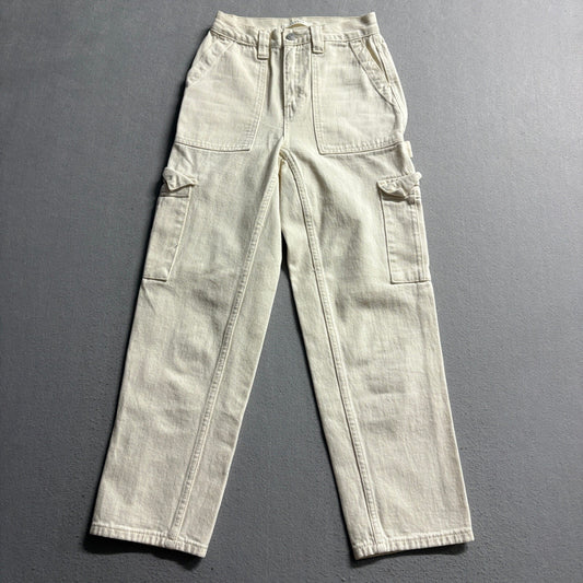 PacSun Womens Cargo Utility Pants Size 23 Cream Off White Denim Straight Leg