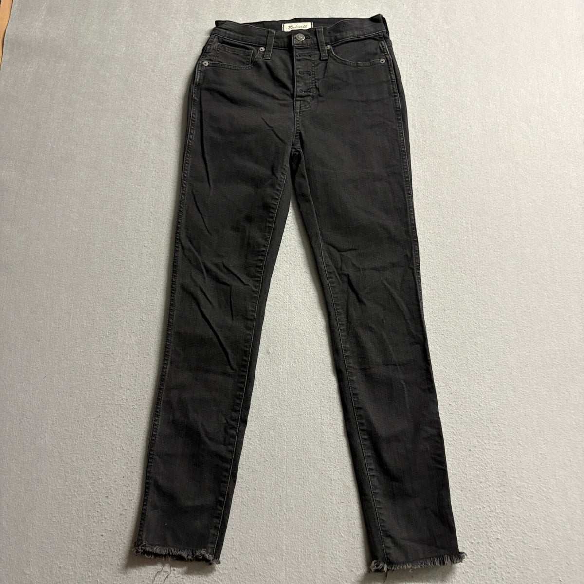 Madewell 10 High Rise Skinny Jeans Womens 25 Black Raw Fringe Hem Button Fly