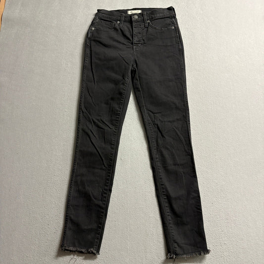 Madewell 10 High Rise Skinny Jeans Womens 25 Black Raw Fringe Hem Button Fly