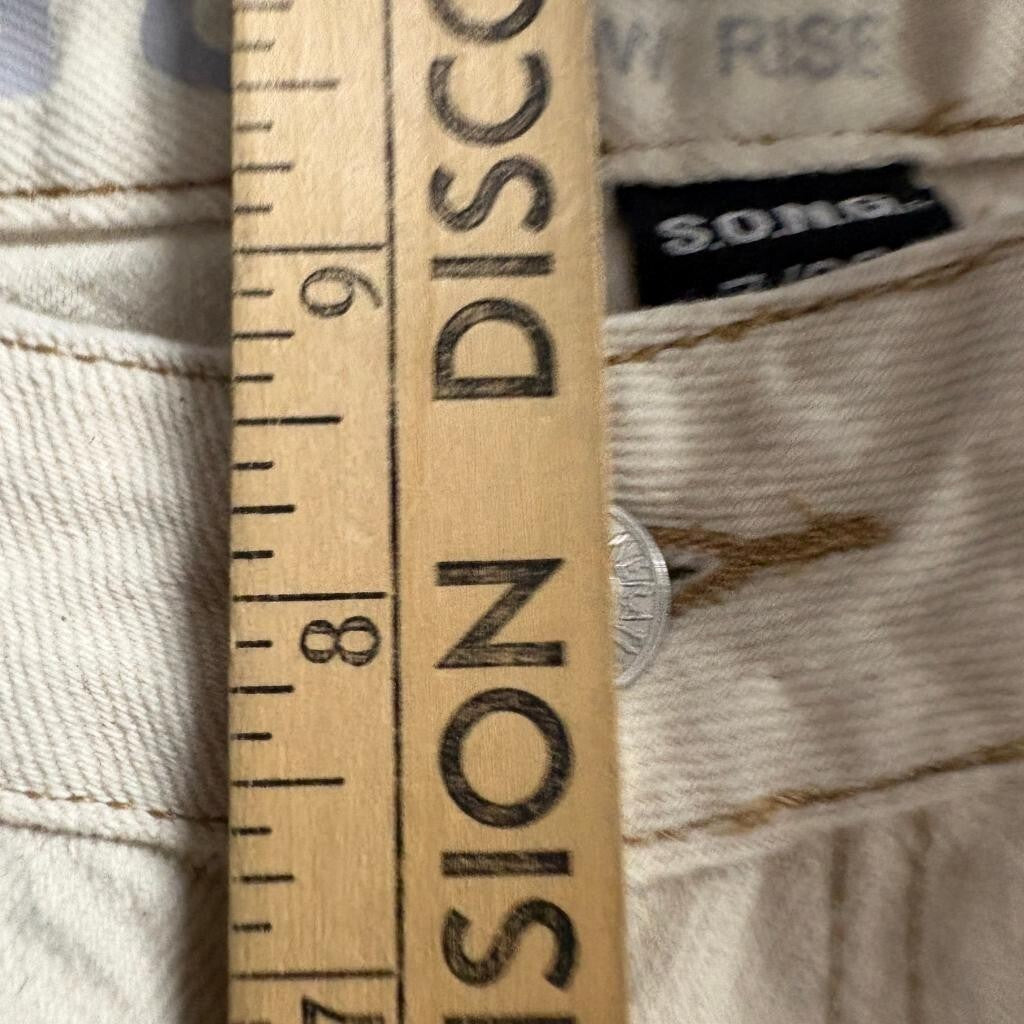 SONG Street Jean Womens 7/28 Beige Distressed Ripped Low Rise Wide Leg Jeans