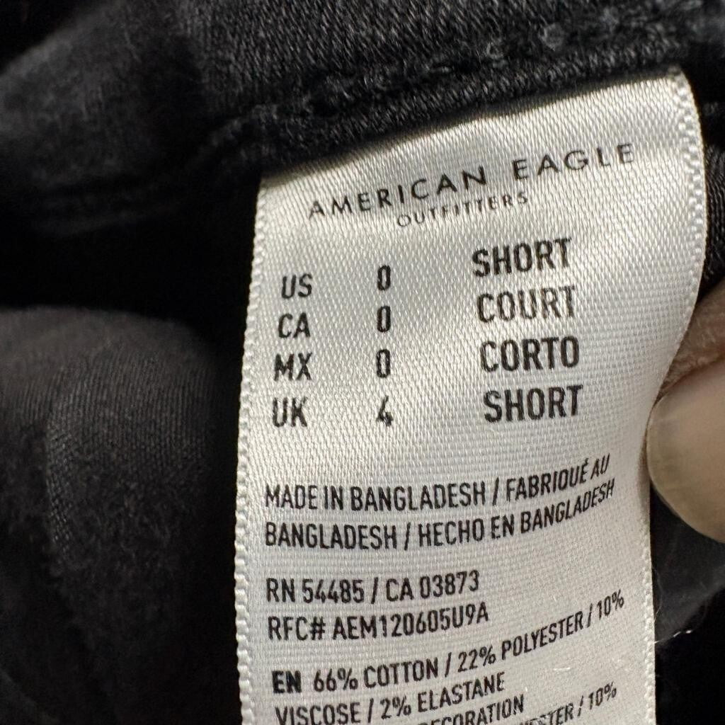 American Eagle Next Level Stretch Jeans Womens 0 Short Black Skinny Denim