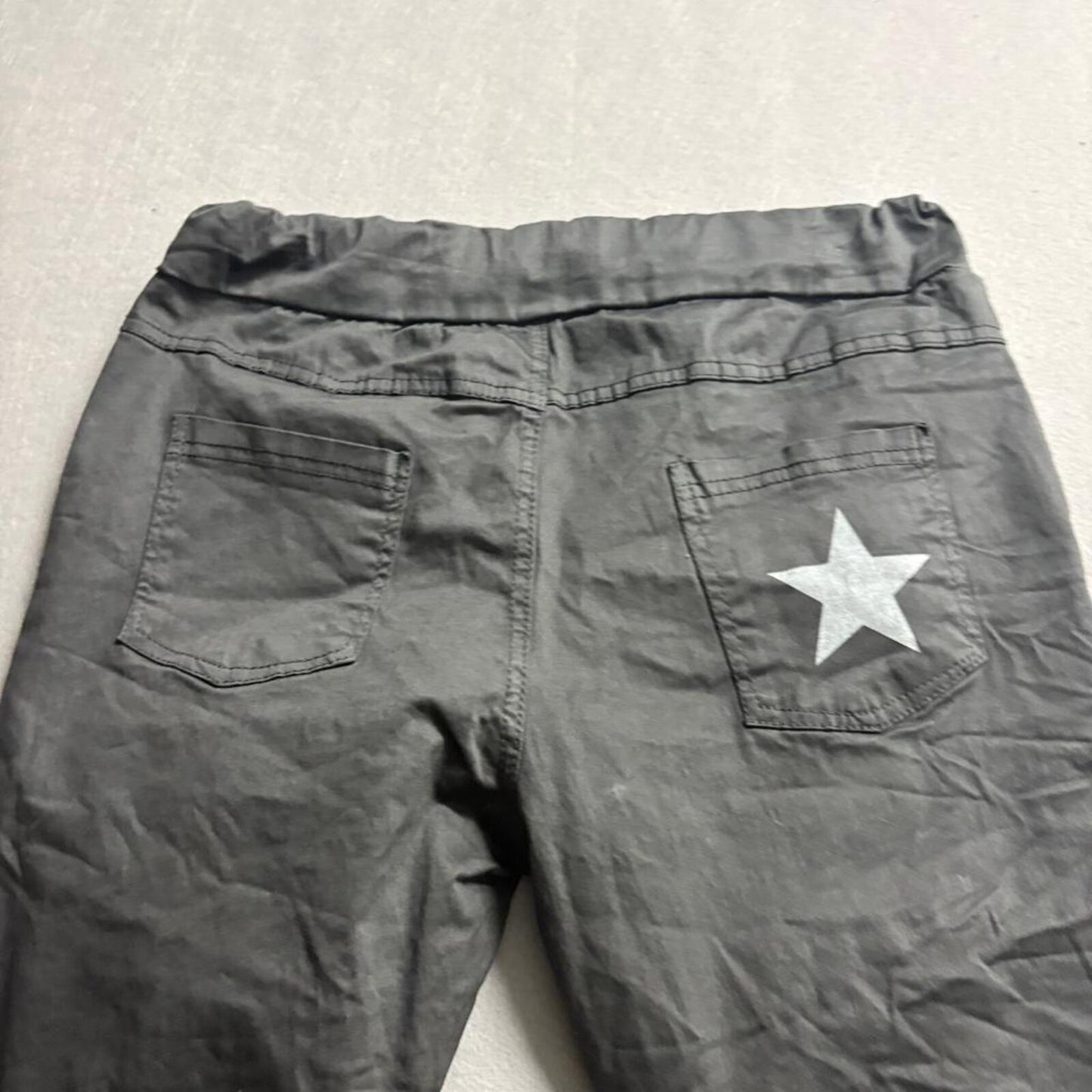 Venti6 Womens Star Back Pocket Pants M Gray Cotton Stretch Made in Italy Jogger