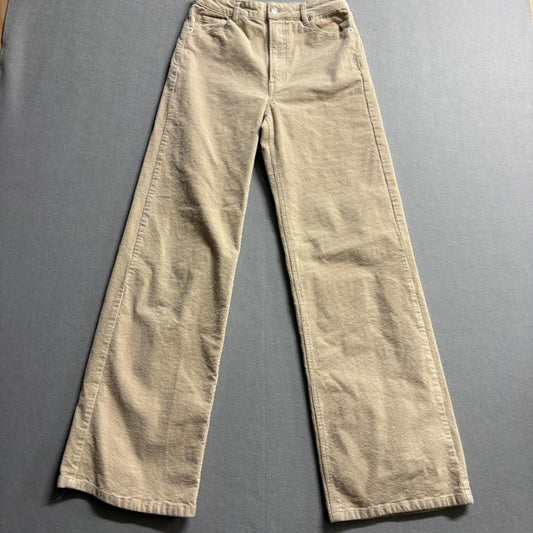 H&M Divided Corduroy Pants Womens Size 4 Beige Wide Leg High Rise Stretch
