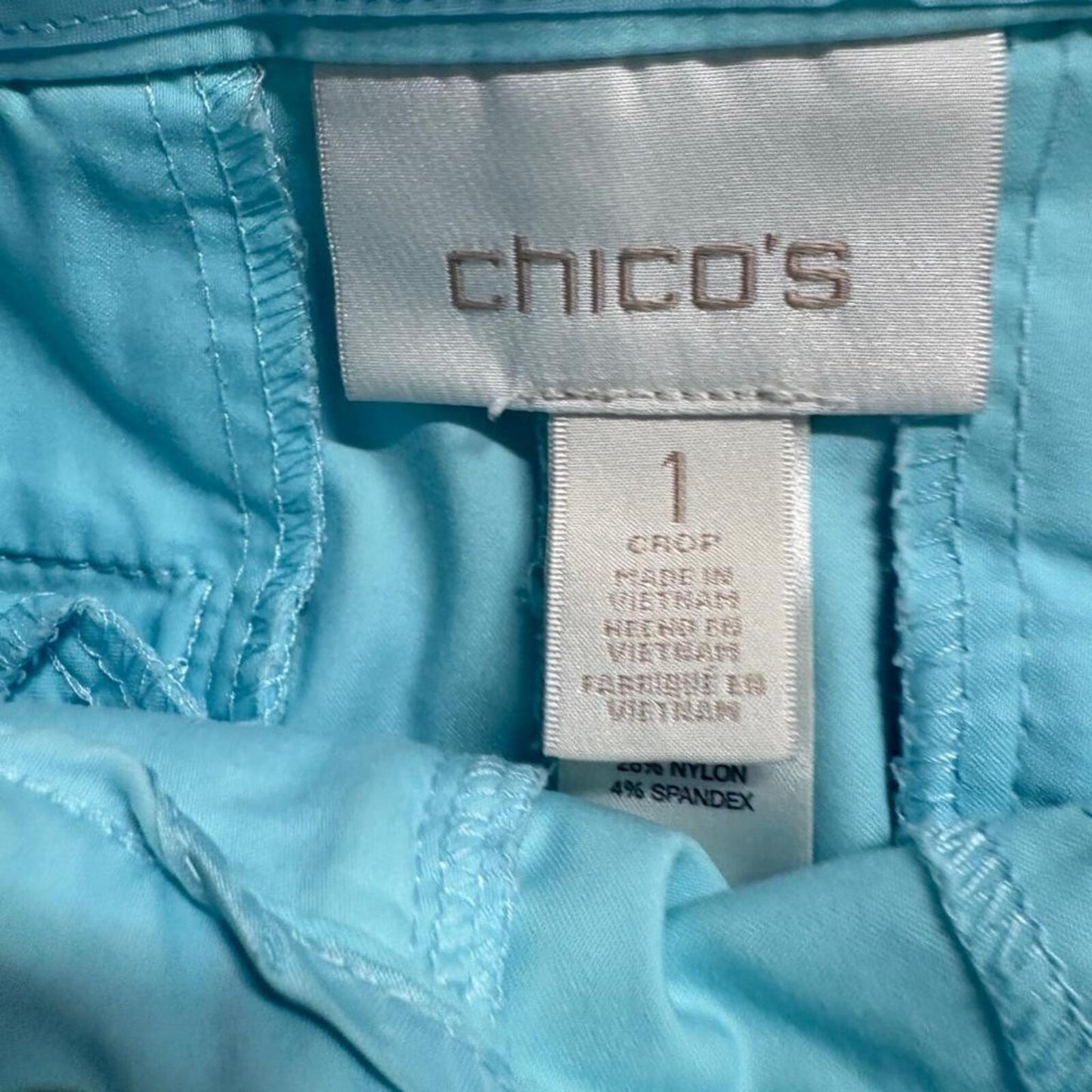 Chico's Crop Utility Cargo Pants Womens Size 1 Aqua Blue Stretch Cotton Blend