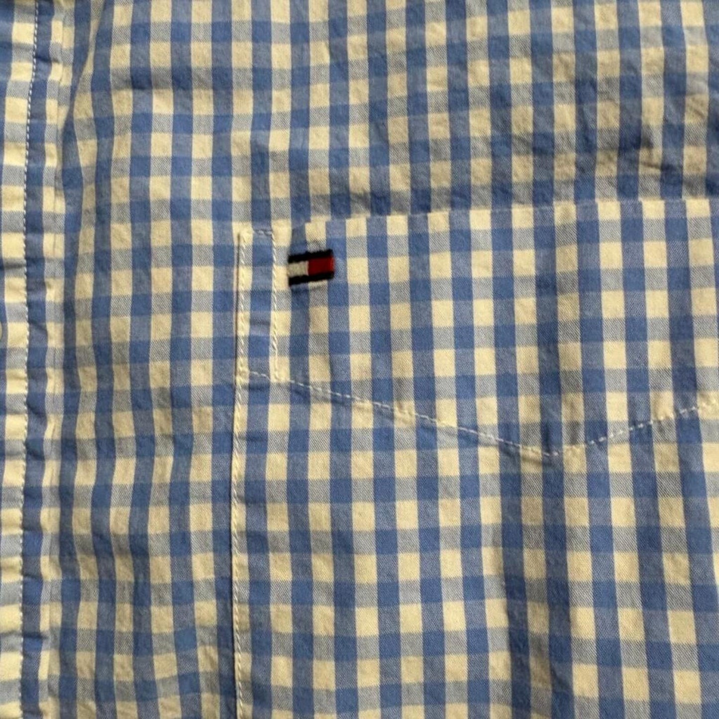 Tommy Hilfiger Shirt Mens Large Blue White Gingham Plaid Classic Fit Cotton