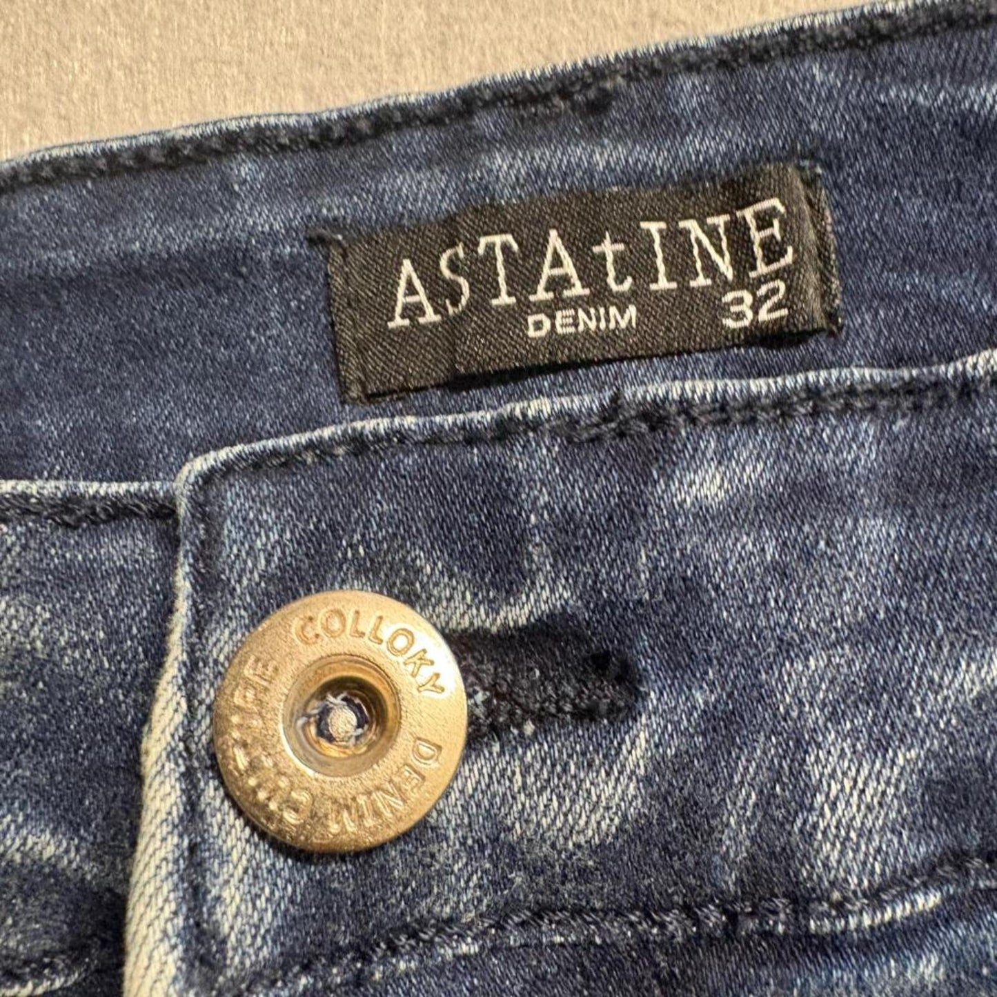 Astatine Denim Mens 32 Distressed Patchwork Skinny Jeans Blue Zip Ankle Cargo