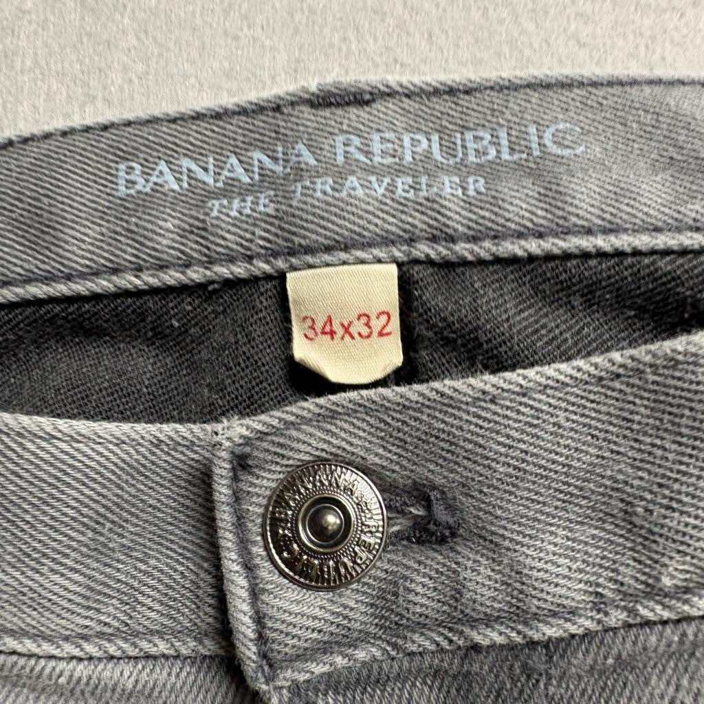 Banana Republic Traveler Jeans Mens 34x32 Gray Slim Straight Stretch Denim